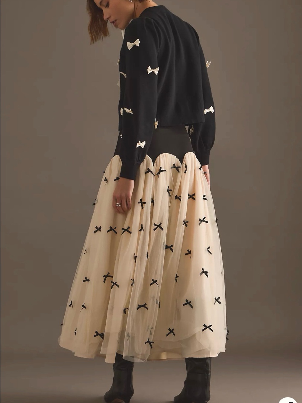 Anthropologie Fully Dressed Monika Bow Midi Maxi Skirt Zip Tulle Ivory - Picture 2 of 7